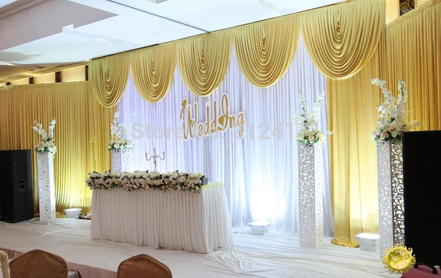 Fast Shipping 3x6m White And Gold Wedding Backdrop Curtain With Swag Fast Shipping 3x6m White And Gold Wedding Backdrop Curtain With Swag D Stage Js 786