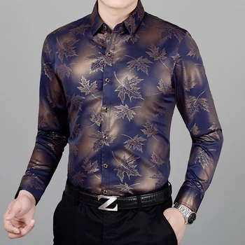 

2019 New Mens Long Sleeve Shirts Slim Fit Print Shirt Men Business Banquet Dress Man Leisure Shirt