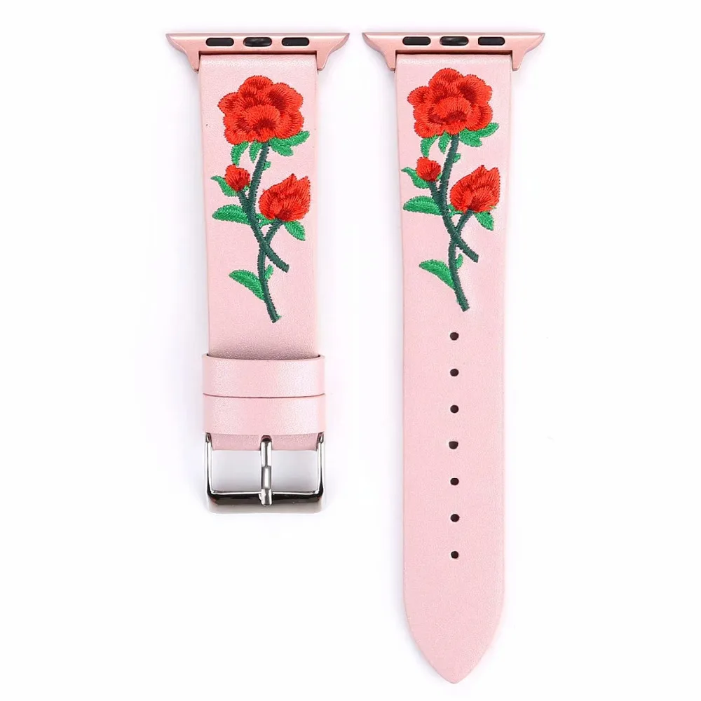 Кожаный ремешок с цветочной вышивкой для Apple Watch Band 42 мм 38 40 44 iWatch Series 4 3 2 1 дамский