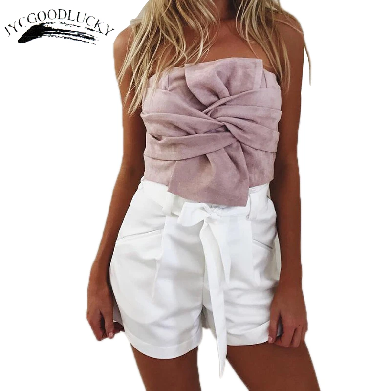 Fashion Elegant Tube Top Bandeau Ladies Summer Strapless Bandeau Top Suede Cropped Boob Tube Tops For Women Party Wear Top