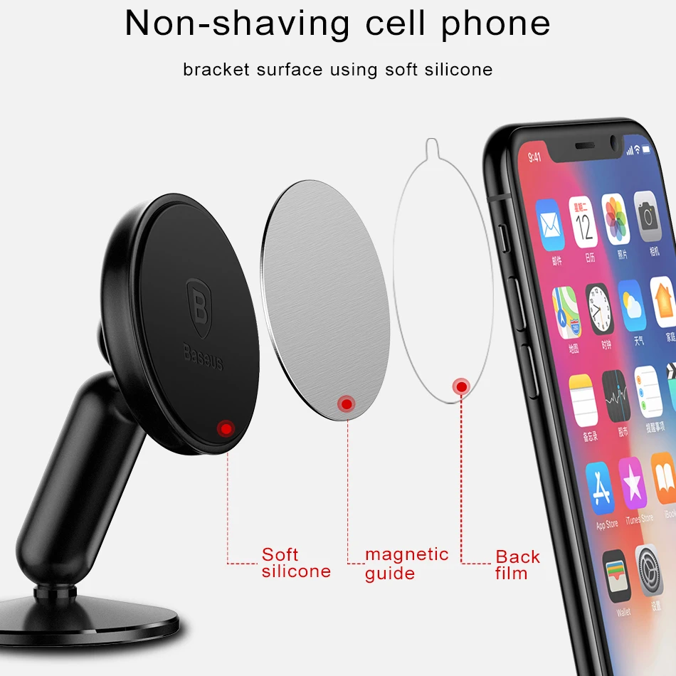 Baseus Magnetic Car Phone Holder 360 Degree Rotaion Universal for iPhone 11 X XS Xiaomi Stand Mount Universal Smartphone Support