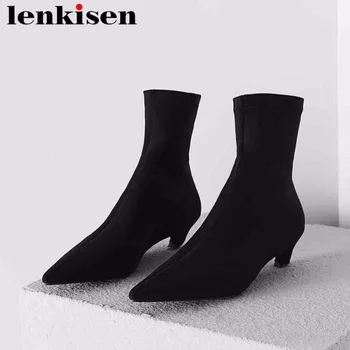 

Lenkisen 2018 handmade rome look thin slip on pointed toe med heels european superstars autumn brand shoes women ankle boots L61