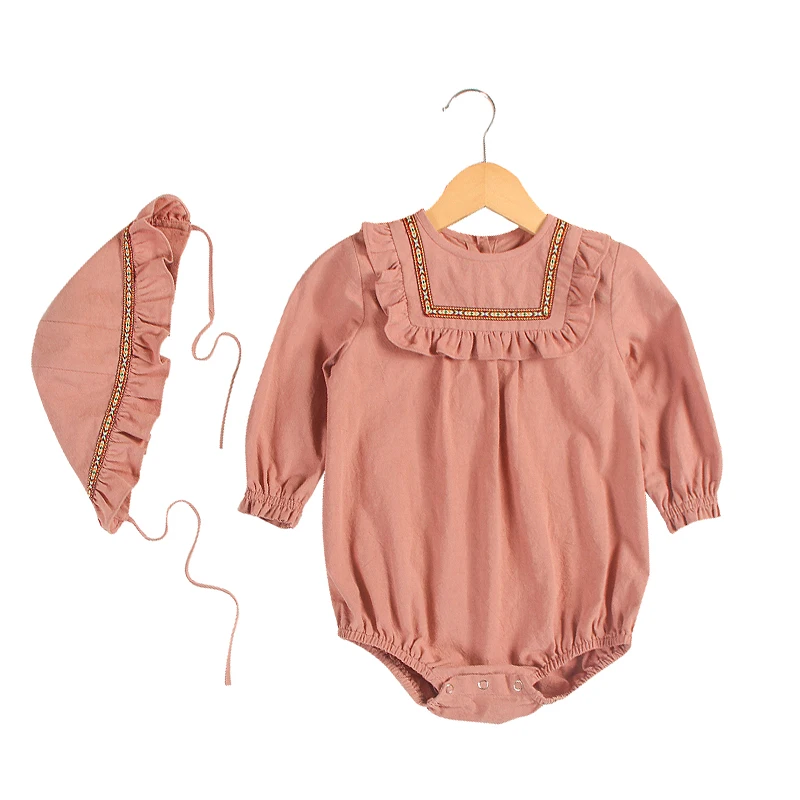 mikistory Pink Bodysuits For Baby Girls Long Sleeve Ruffles Jumpsuits Infant Striped Clothes
