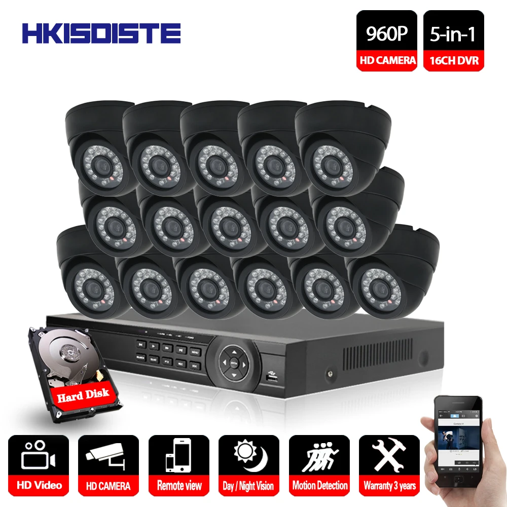 16CH 1080P 5 в 1 AHD DVR HD 1.3MP 2500TVL наружная система видеонаблюдения Гибридный комплект 16*960P