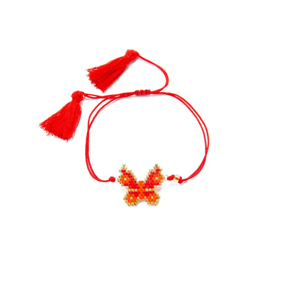 Дропшиппинг MIYUKI браслет браслеты с бабочками Delicas бусины Pulseiras Красный кисточкой ремешок Женские ювелирные подарки ручной работы