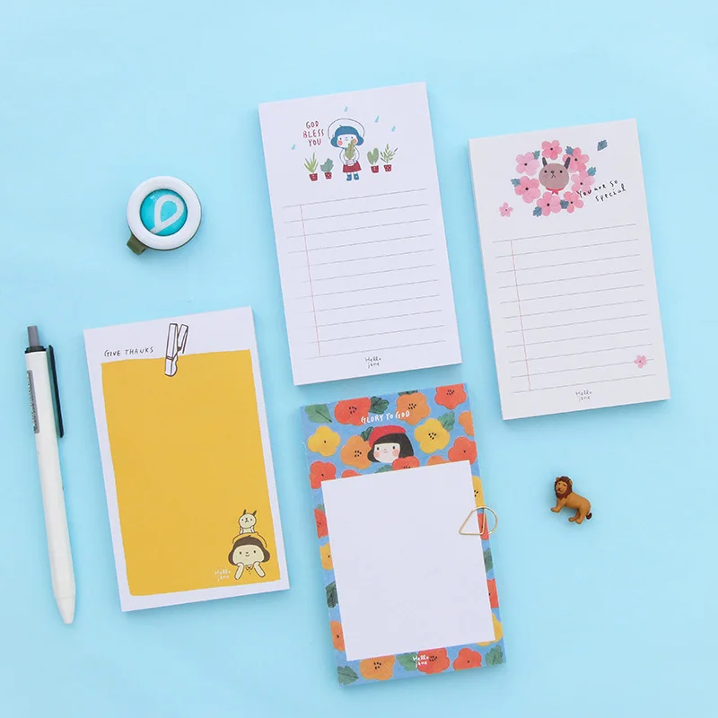 70 Sheets Novelty Colorful Cute Little Girl Animal Memo Pad Kawaii Notepad Mini Memo Notepad