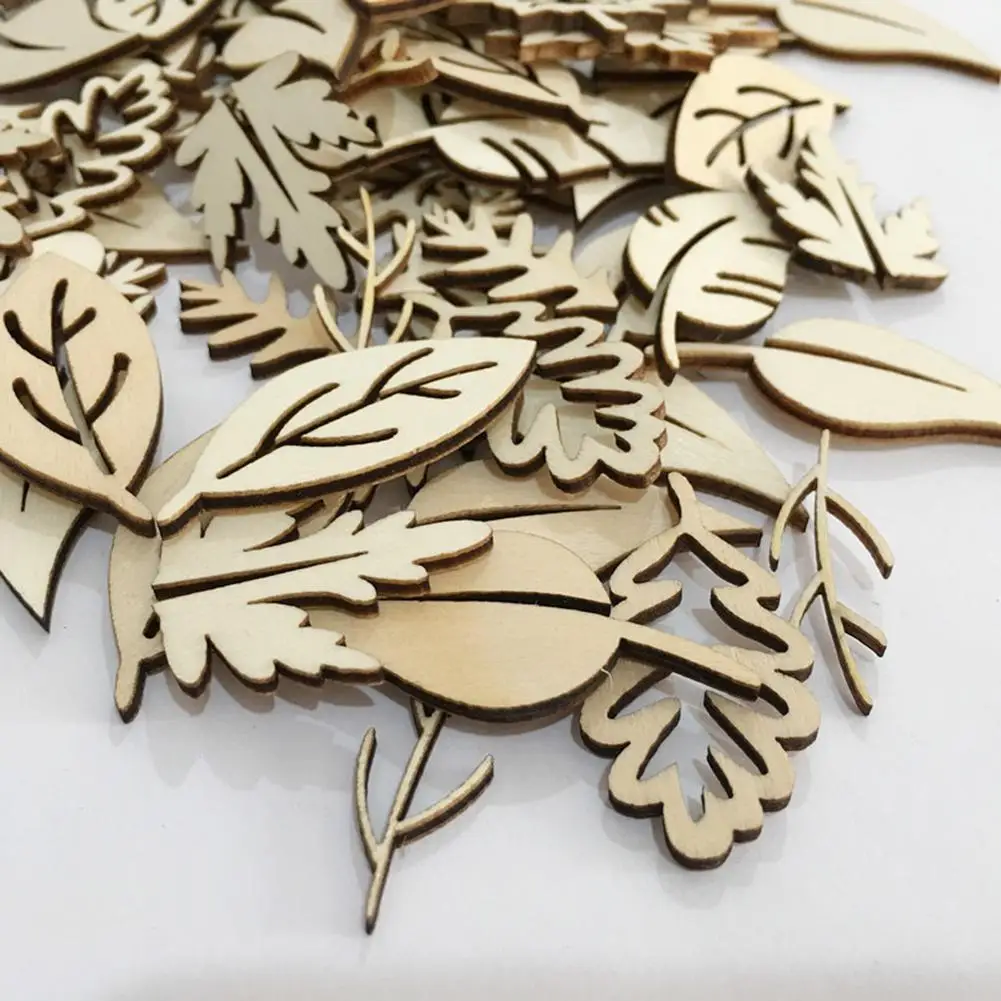 

50Pcs Wooden Hollow Tree Leaves Leaf Ornament Craft Scrapbook Sewing DIY Decor
