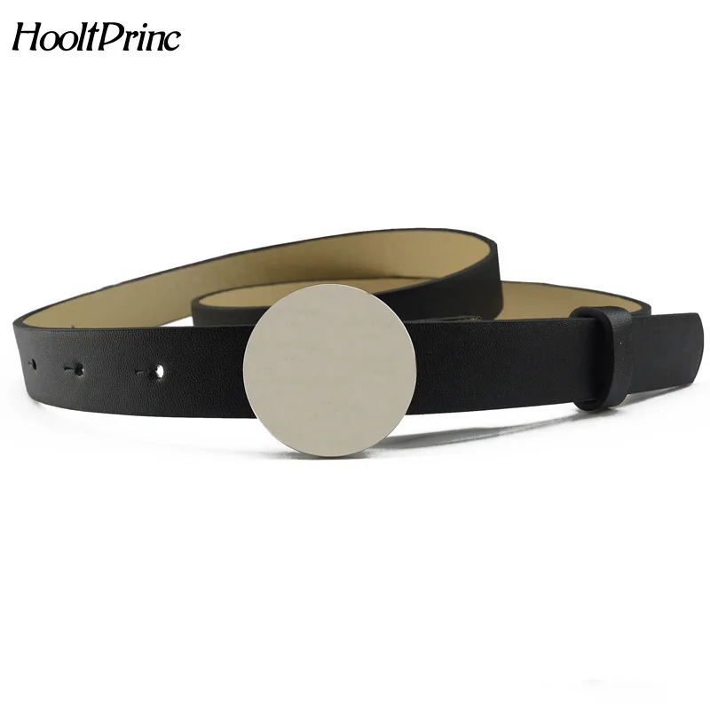 

BrandNewest silver Round buckle belt female HOT leisure jeans wild belt pin metal buckle PU leather black strap belt women