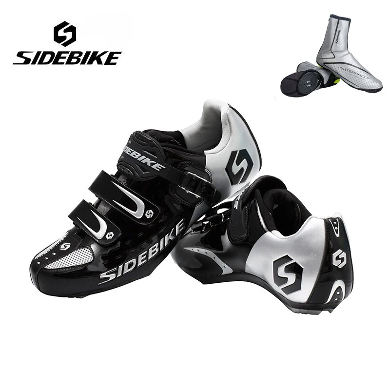 Sidebike, мужская спортивная обувь для велоспорта, велосипедная обувь для шоссейного велосипеда, спортивная обувь, кроссовки, Autolock, Sapato Ciclismo, европейский размер 40-46 - Цвет: black with overshoes