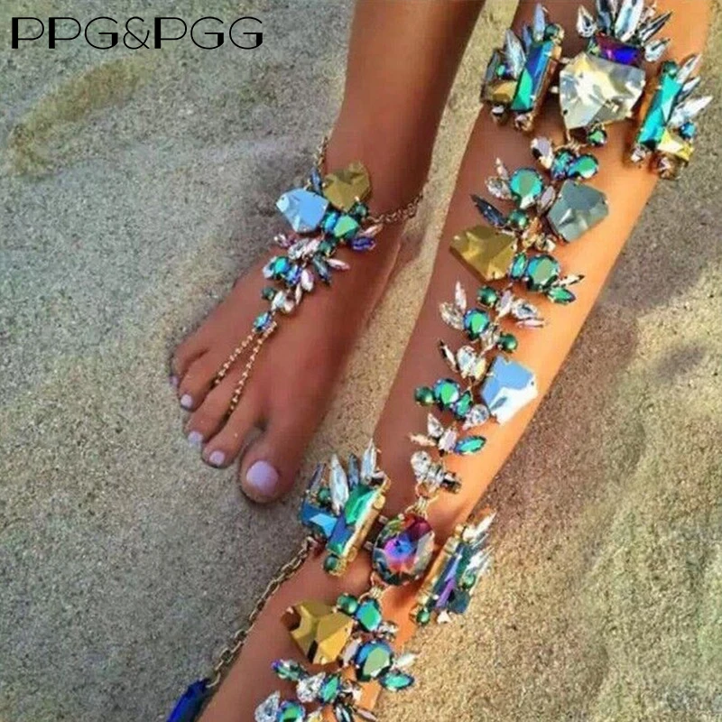 Женский пляжный браслет на ногу ZA Boho летний прозрачный с цепочкой Ювелирное