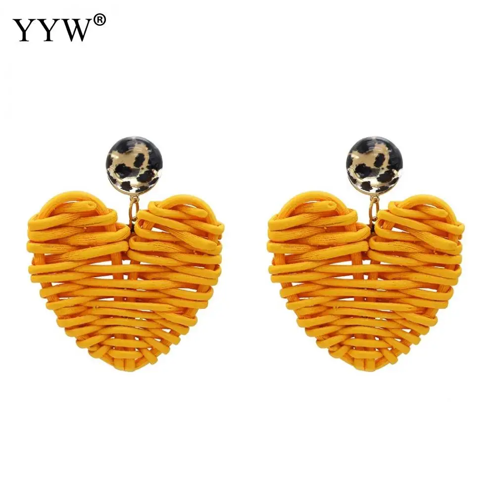 

2019 Summer Rattan Knit Drop Earrings For Women Heart Pendant Handmade Bohemian Dangle Earrings Wholesale