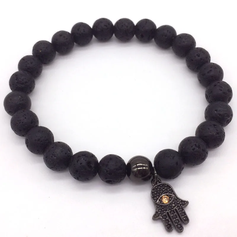 

NAIQUBE 2019 New Trendy Hand Bracelet Men 8mm Lava Stone Bead Classic Simple Stone Beads Charm Bracelets For Men Jewelry Gift
