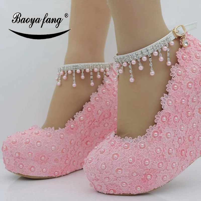 D'honneur Pompes Sangle Mariage 11 Demoiselle Chaussures Rose Cheville Haute Femme Femmes up Coins Blanc white Nouvelle De bleu rose Talons Cm Dentelle Mode Baoyafang Royal xRUwZAqO