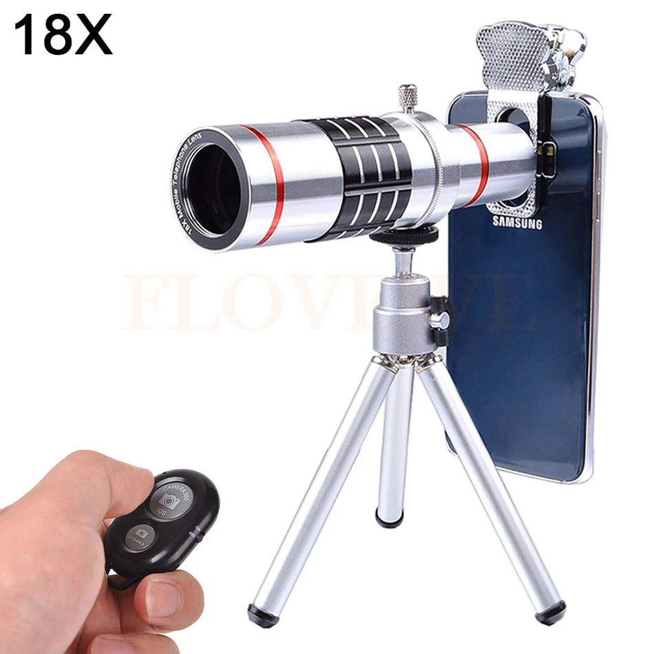 

7in1 Universal Clips 18X Optical Telescope Lens Telephoto Zoom Lens Bluetooth Shutter with Tripod For iPhone 5S SE 6 6S 7 8 PLUS