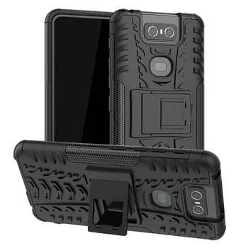 

30pcs/lot PC+Soft Silicone Tyre Heavy Duty Armor Shockproof Hard Case with Stand For Asus Zenfone 6 ZS630KL