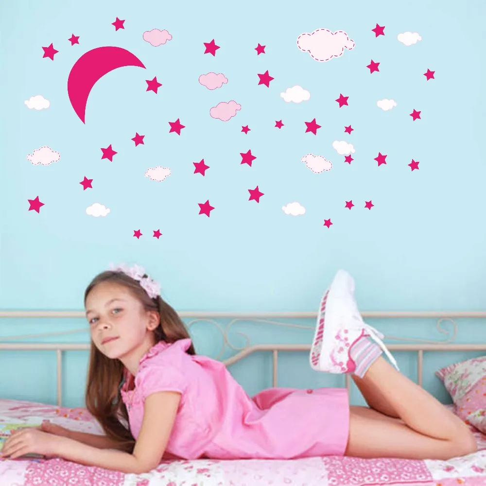 

Moon Cloud Star Decal Cartoon Modern Wall Sticker Wall Art Murals For Kids Bedroom Removable Modern Wallpaper Gift For Christmas