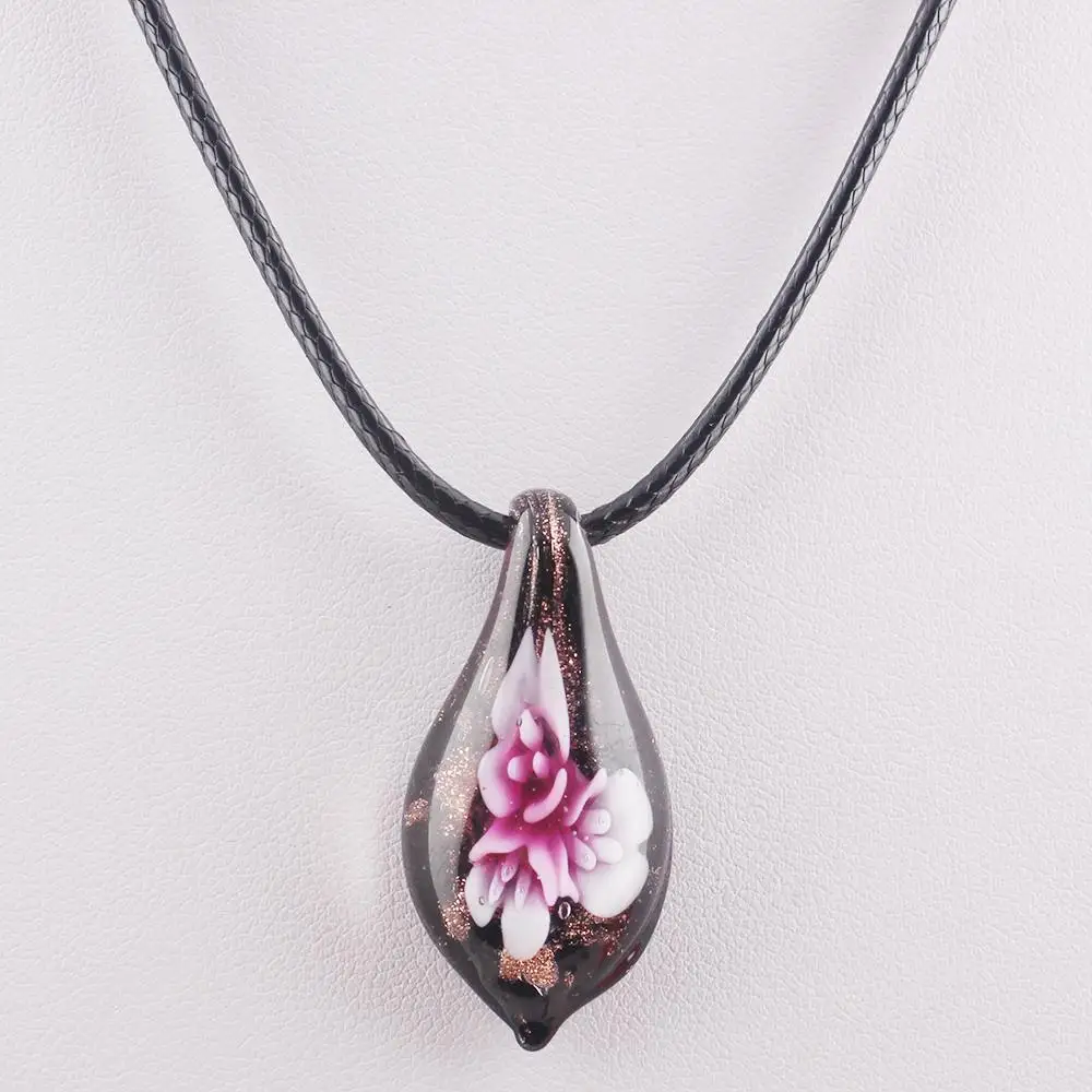 Fashion Flowers Necklace Modern Style Lampwork Water Drop Shape Murano