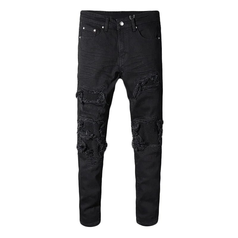 Fashion Streetwear Men Jeans Black 