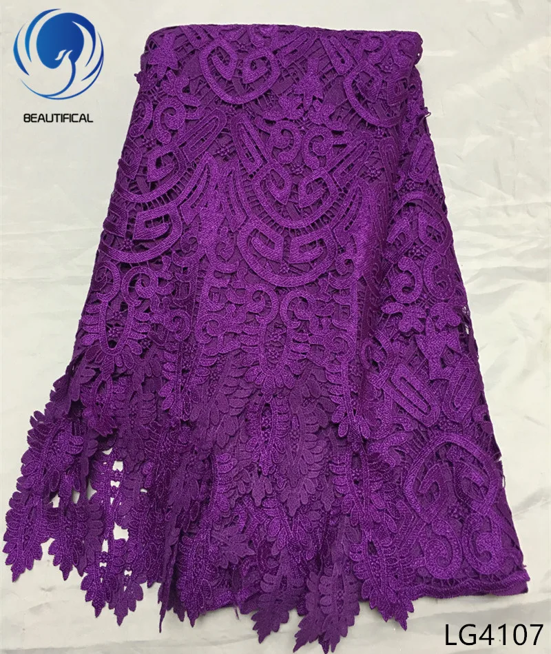 

BEAUTIFICAL Purple african guipure lace fabric New arrival Nigerian chemical lace embroidery fabric for dress cord lace LG41