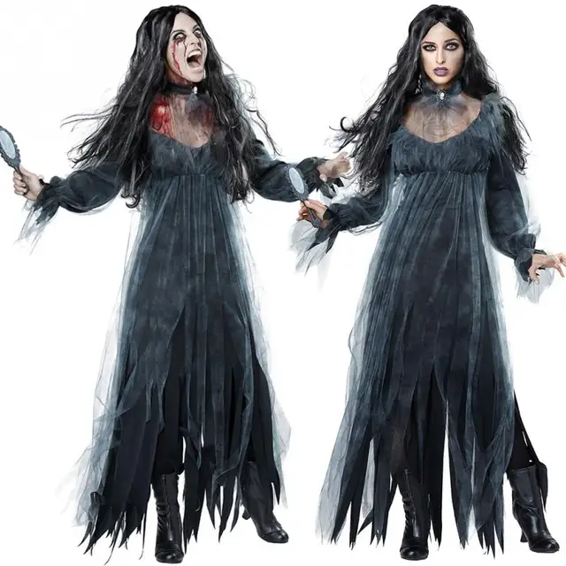 Women Scary Zombie Style Cosplay clothing black Irregular Long Sleeve