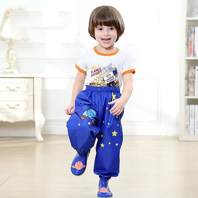 

Children Waterproof Rain Pants Blue Cartoon Kids Equipped With Raincoats Boys And Girls Students Baby Waterproof Pants