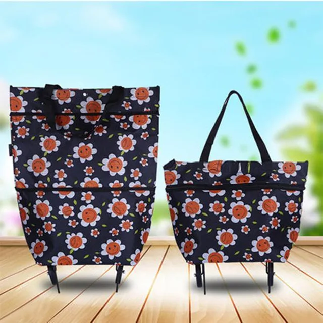 RUPUTIN New Folding Portable Shopping Bags Buy Vegetables Bag High Capacity Shopping Food Organizer Trolley Bag On Wheels Bags - Цвет: Sun flower