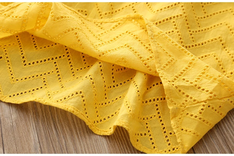 2018 Summer 2-10 Years Children Cotton Solid Color Off Shoulder Strapless Hollow Out Wave Little Sexy Kids Girl Dress Blouse (17)