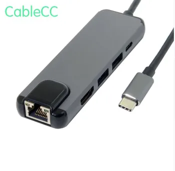 

USB 3.1 Type-C USB-C to HDMI & Dual Ports 3.0 Hub & Ethernet & Power For PC Laptop