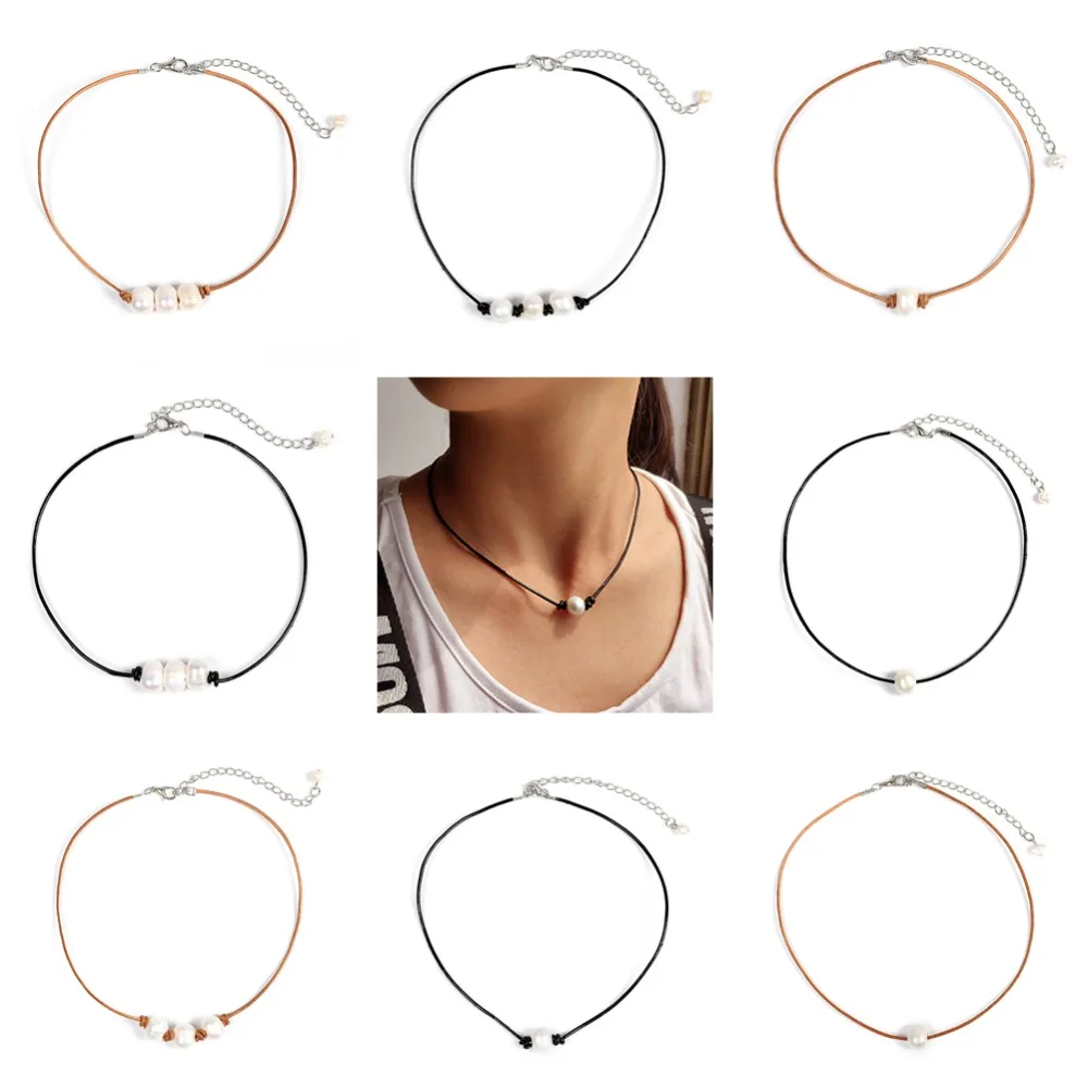 

Artilady freshwater pearl necklace 3 pearl choker necklace jewelry for women genuine leather necklace drop shipping