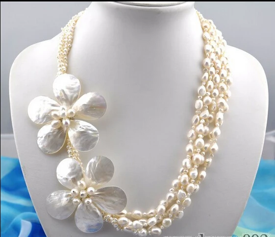 

FREE SHIPPING5strands 24" baroque white pearl shell flower necklace