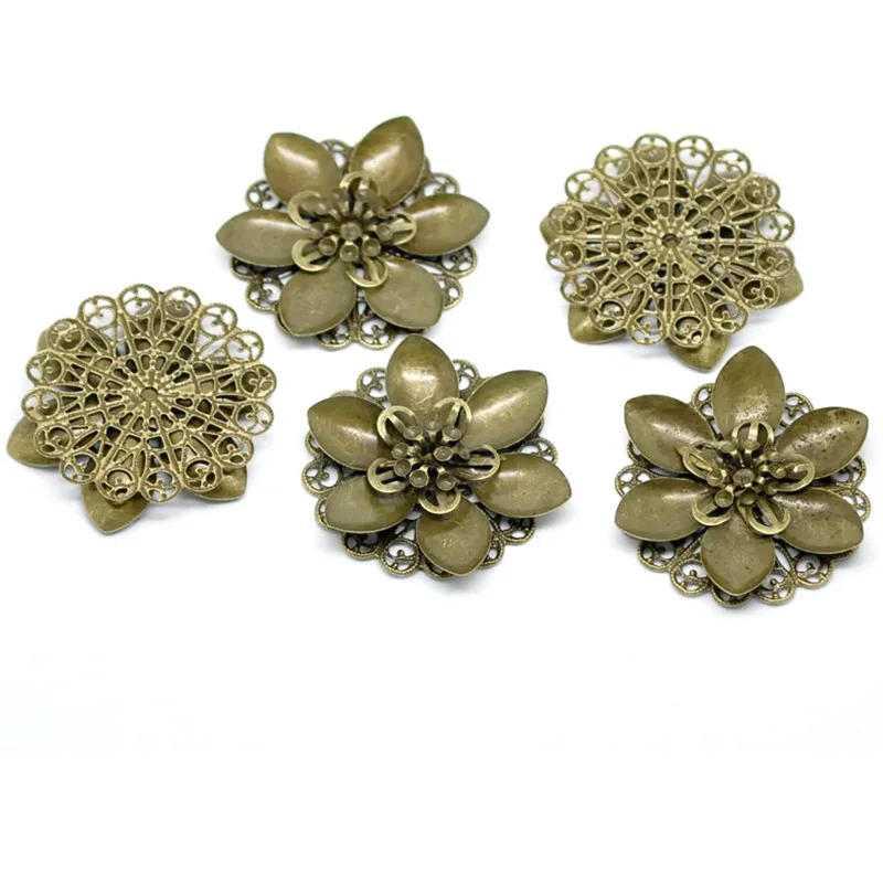 

20Pcs Bronze Tone Classical Flower Hollow Filigree Wraps Retro Connnector Embellishments Charms 4.5x4.2cm