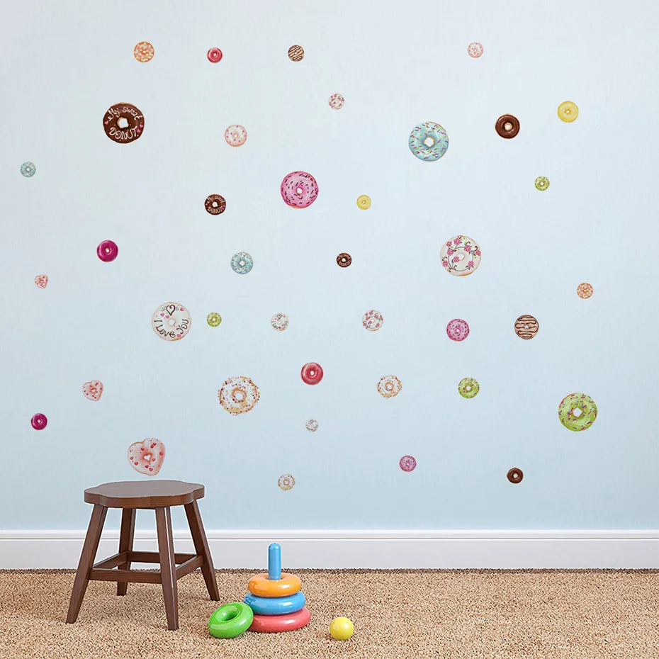 Bread Cupcake Donut decals Cartoon Wall Art DIY Color Vinyl Wall Sticker For Baby Kid Bedroom Self Adhesive Wallpaper Home Decor (1)