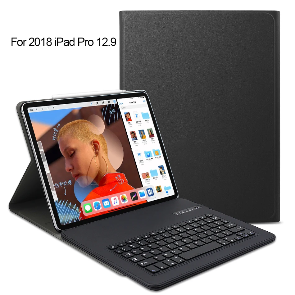 Клавиатура для iPad Pro 12,9 2018 чехол Tri-складной держатель Регулируемый угол задняя крышка для iPad Pro 12,9 "A1876 A2014 A1895 a1983capa