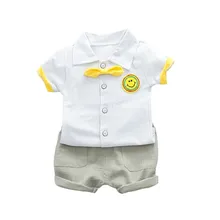 Высококачественные летние топы в полоску с короткими рукавами и рисунком для маленьких мальчиков, блузка+ шорты, детские повседневные комплекты одежды