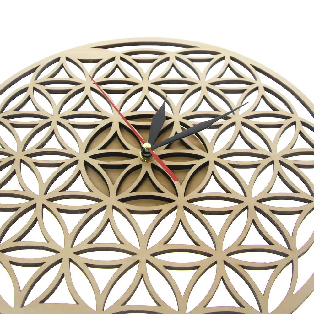 Beste Bloem van Het Leven Kruisen Ringen Geometrische Houten Wandklok Heilige Geometrie Laser Cut Klok Horloge Housewarming Gift Room Decor