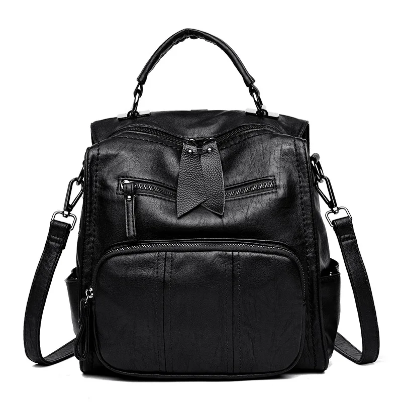 GYKAEO корейский женский кожаный рюкзак модная дамская дорожная сумка опрятные стильные школьные сумки для девочек рюкзак для ноутбука Sac A Dos Femme - Цвет: Черный