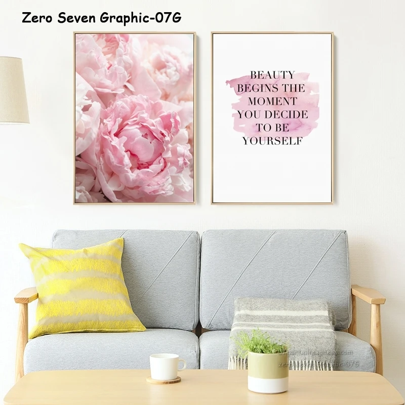 

Canvas Painting Elegant Pink Peony Art Picture Print Poster Living Room Bedroom Home Decor