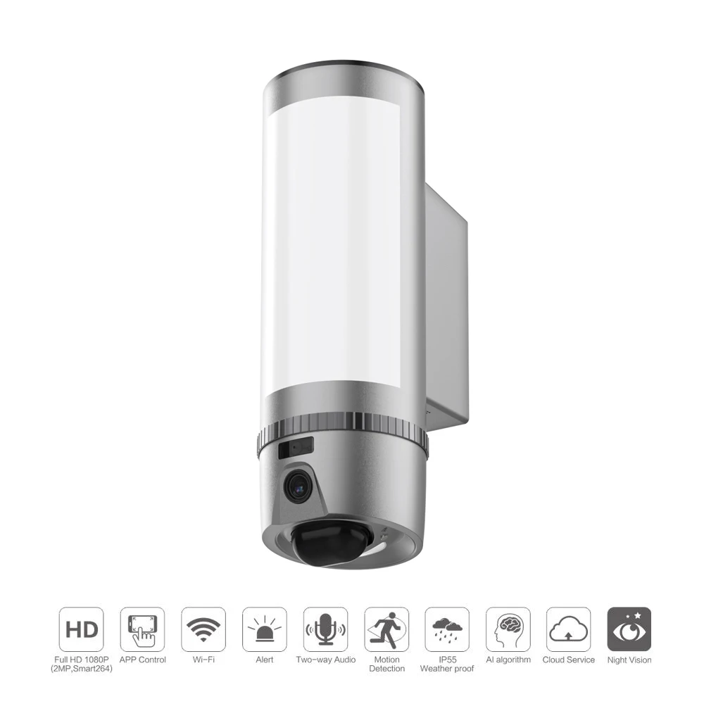 

FREECAM HD 1080P wifi Camera Security IP camera with Wall-light ,Motion-Detected ,Two-Way Talk and Siren Alarm L900 Gray
