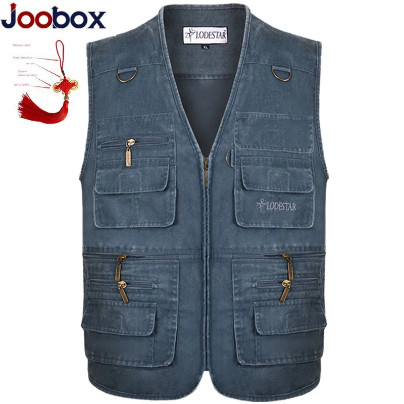 

Plus Size 6XL 7XL Male Casual Summer Cotton Denim Vest Men's Sleeveless Jacket Multi Pocket Photograph Waistcoat chaleco hombre