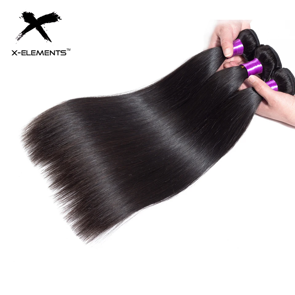 X-Elements Peruvian Straight Hair Weave Bundles Natural Color 100% Human Hair Weave Extensions Non Remy Hair 1 3 4 Bundle Deals (2)