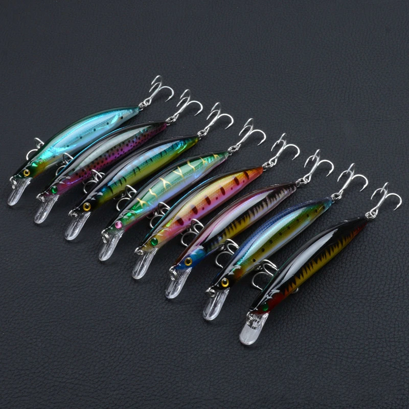 

8Pcs/Lot Boutique Laser Minnow Fishing Lures 11cm/13.7g Sinking 3D Eyes Crankbait Artificial Baits Wobblers With Steel Balls