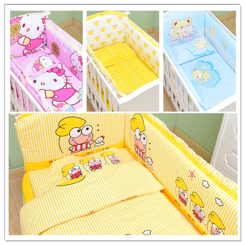 

6Pcs/Sets Baby Bedding Sets 120*60 Bumper Soft 100% Cotton Cartoon Newborn Washable Baby Sheet Pillowcase Crib Bumpers Bedding