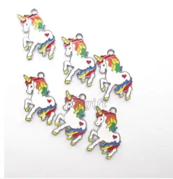 

Lot 50pcs rainbow unicorn white cartoon anime Enamel Metal Charm Pendants DIY Jewelry Making Mobile Phone Accessories 26mm