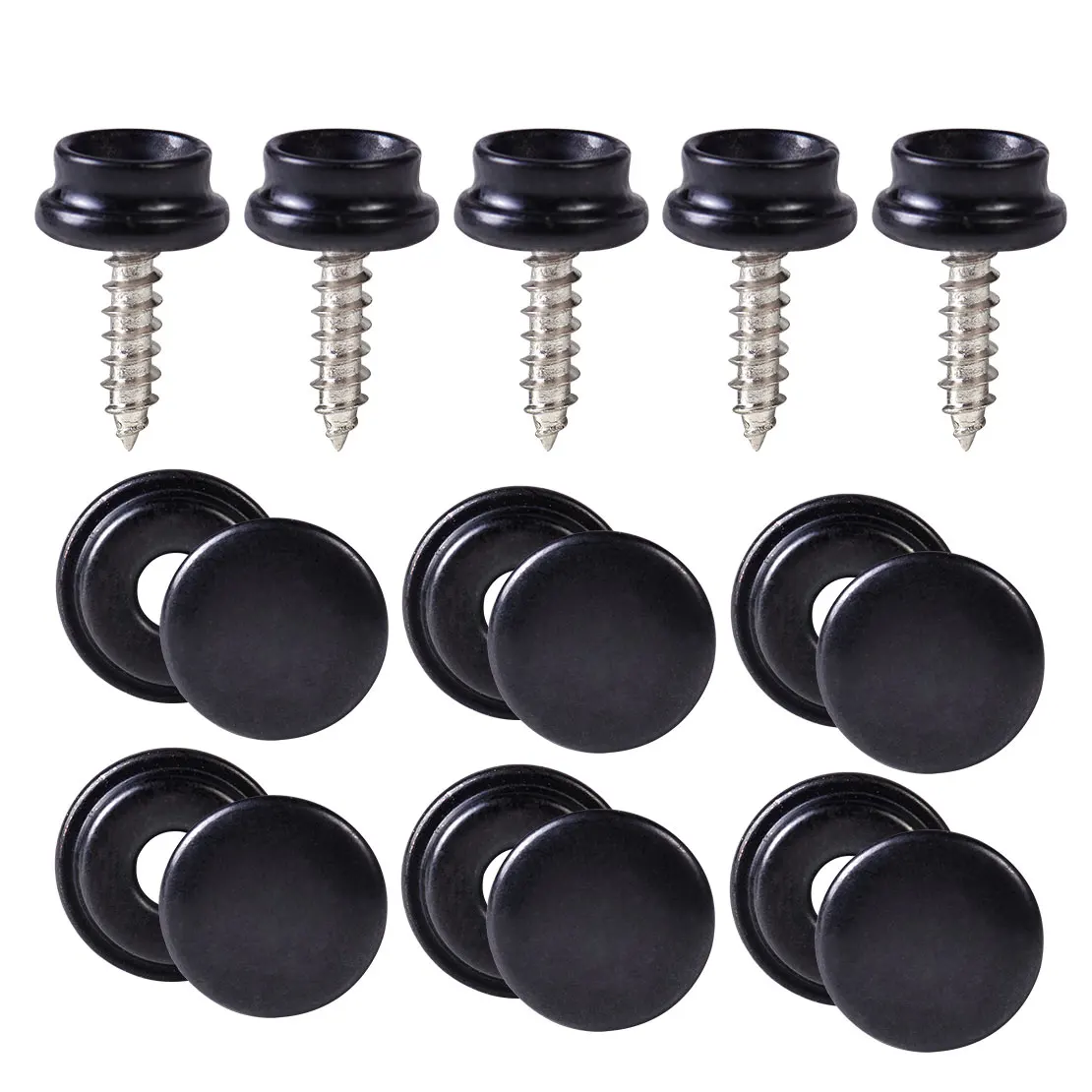 25 Sets Black 15mm Stainless Snap Cap Button Screw Studs Fasteners fit