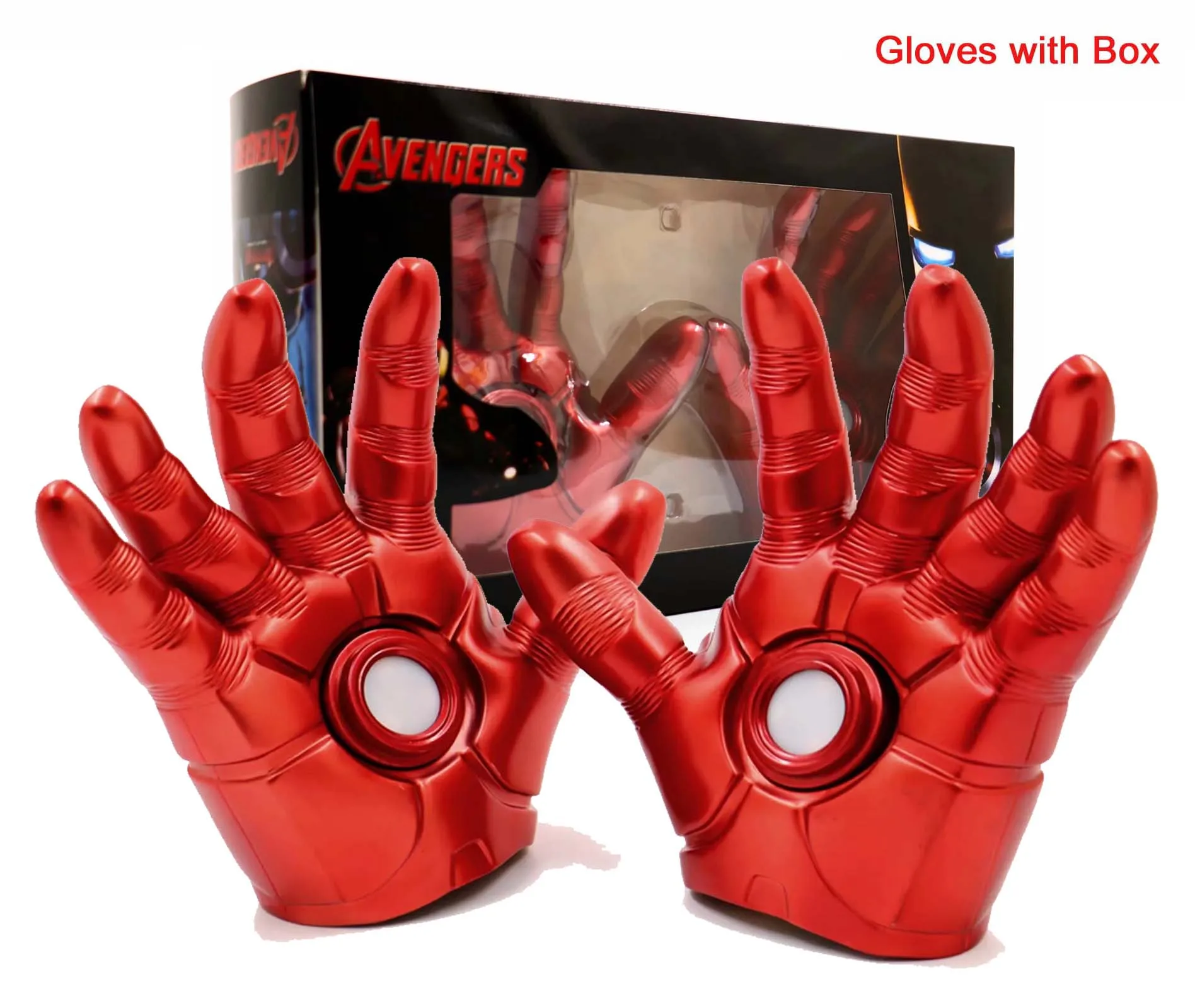 Marvel Мстители эра Альтрона Косплей Железный человек перчатка со светодиодный светильник ПВХ игрушки подвижные фигурки для детей игрушка для детей и взрослых - Цвет: Iron Man Glove W Box