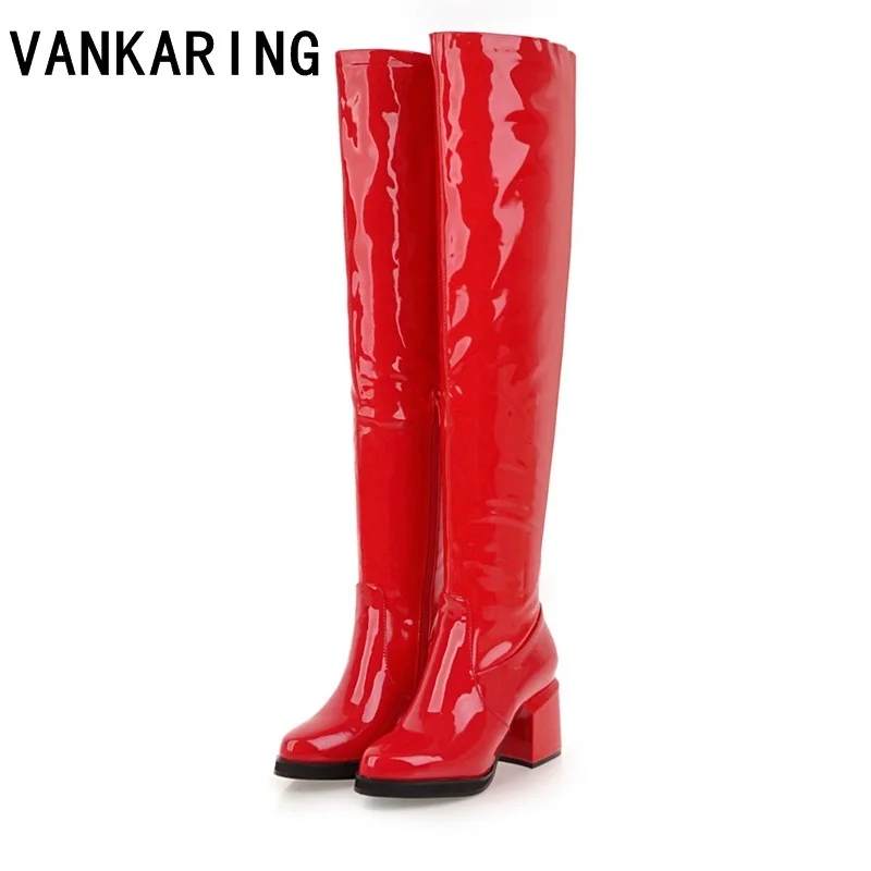 

VANKARING Halloween costumes black red ladies retro boots for women knee high boots fancy dress party shoes winter boots women