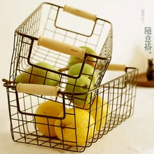 Японская Толстая Проволочная Корзина Zakka железная корзина твердая деревянная ручка разные вешалки для полотенец коробка для пикника Корзина для дома orgainzer
