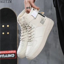AGUTZM/Мужская обувь из вулканизированной кожи; мужская повседневная обувь на шнуровке; модная мужская обувь на плоской подошве с высоким берцем; Q100
