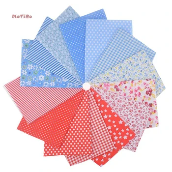 

MoTiRo,Printed Plain Thin Cotton Fabric,Red&Skyblue Pattern,Fat Quarters Cloth Material Patchwork For DIY/Handmade,50*50cm,14pcs