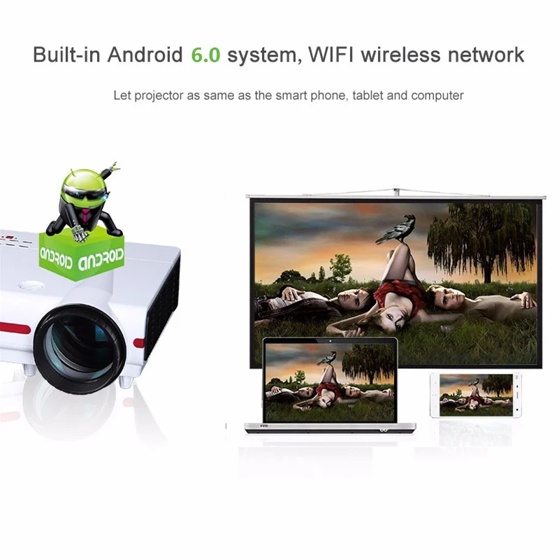 ЖК дисплей Android 6 0 HD 720P светодиодный цифровой проектор с wifi беспроводной